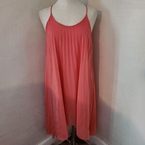 Glam Doll Coral Pink Pleated Trapeze Mini Dress Halter Neck Womens Large